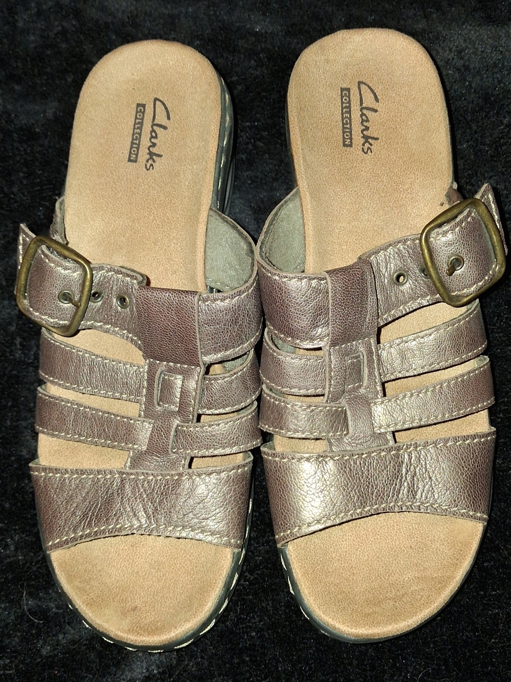 Clarks Metallic Bronze Leather Slide Sandals